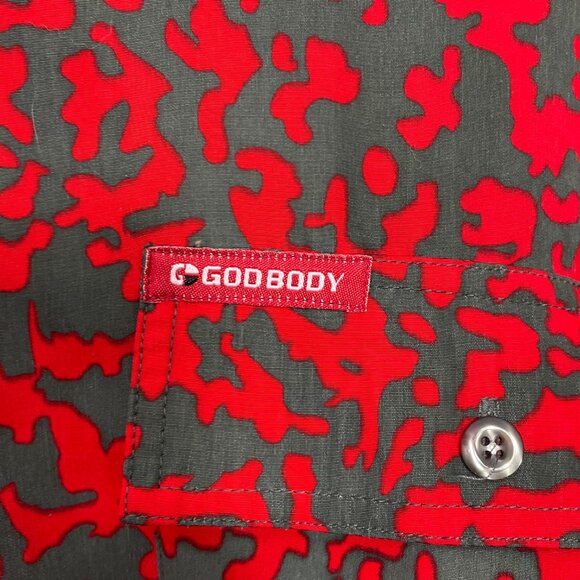 GB God Body Shirt Mens 2XL Red Grey Button Up Camp Collar Camo Y2k Streetwear - Picture 4 of 10